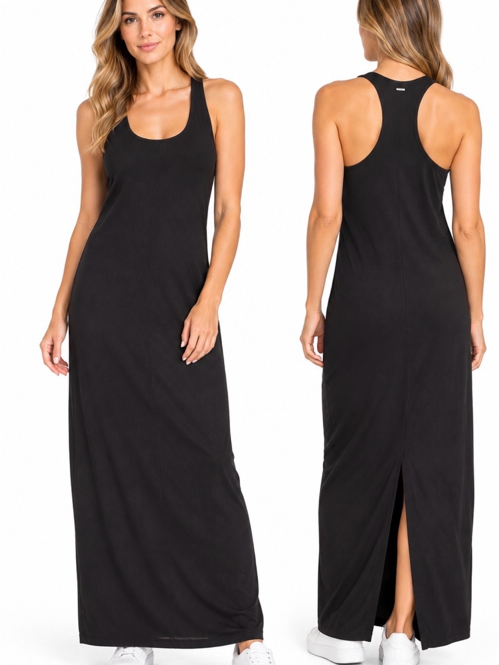 Vuori Pose Scoop Maxi Dress Black Ribbed Racerback NWT Size L